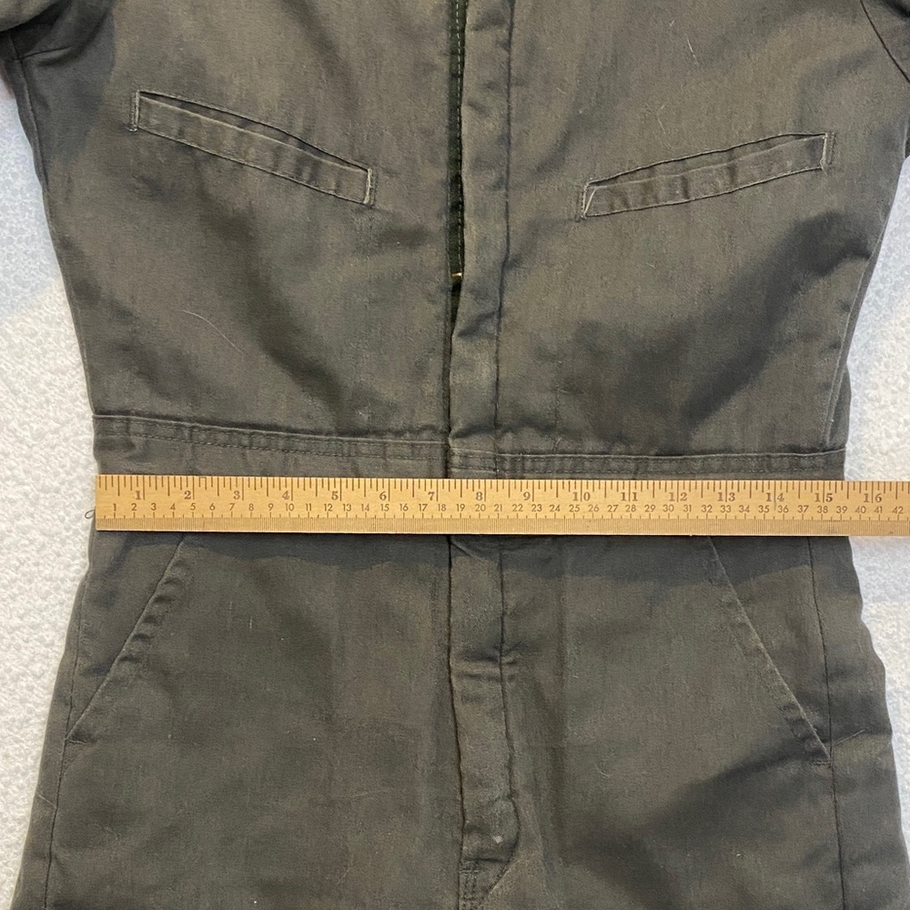Women's Olive Grey Jumpsuit with Brown Corduroy Collar - Picture 10 of 11